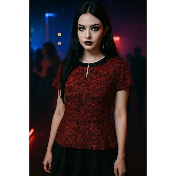 MARC JACOBS Vintage Y2K Whimsygoth Floral Bird Peplum Red Ruffle Top sz. Small - Picture 2 of 8